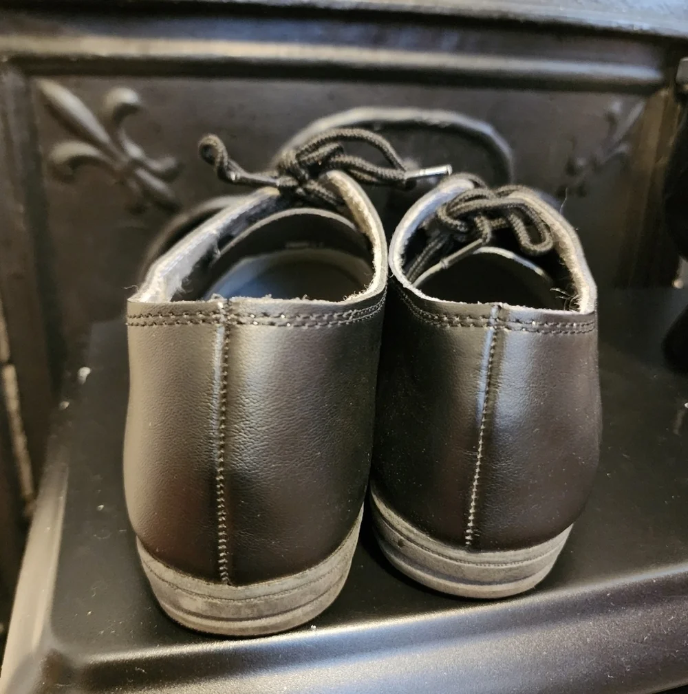 Dickles Black Tap Dance Shoes Kids Size 7.5 Lace Up Leather Sole